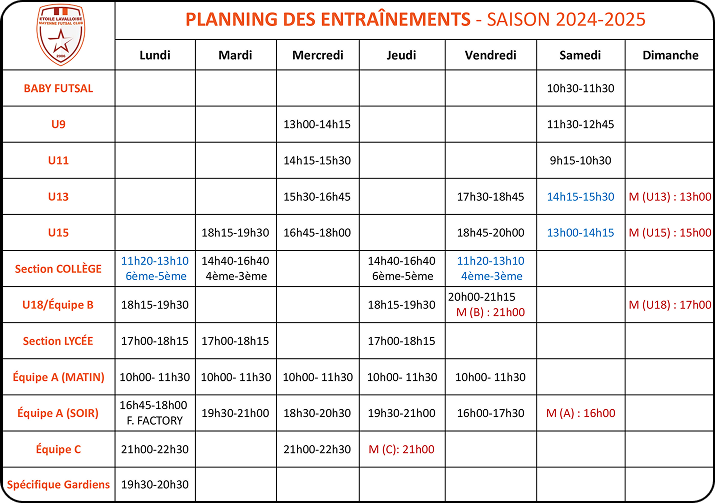 Etoile Lavalloise Mayenne Futsal Club Futsal Laval Planning Des Entrainements 1