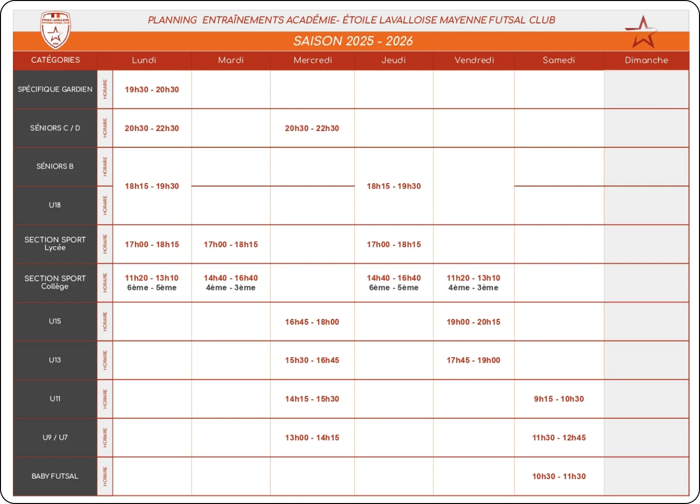 Etoile Lavalloise Mayenne Futsal Club Futsal Laval Planning